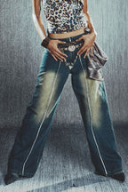 Low Rise Frayed Hem Straight Leg Jeans image 4