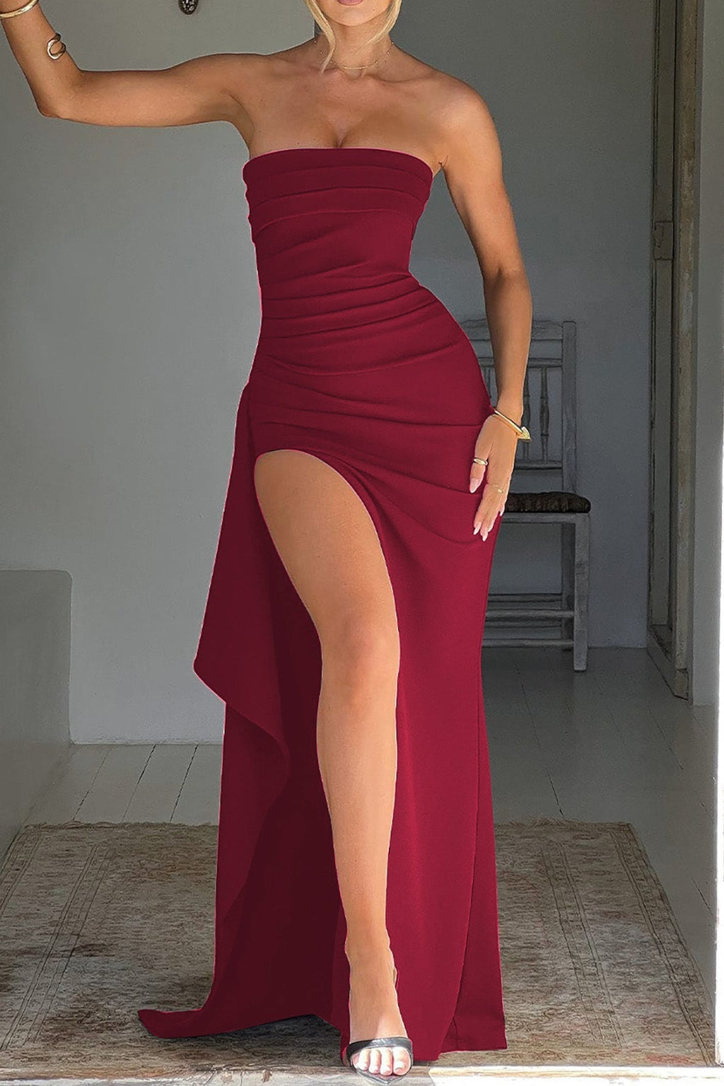 Strapless High Slit Maxi Party Dress image 4