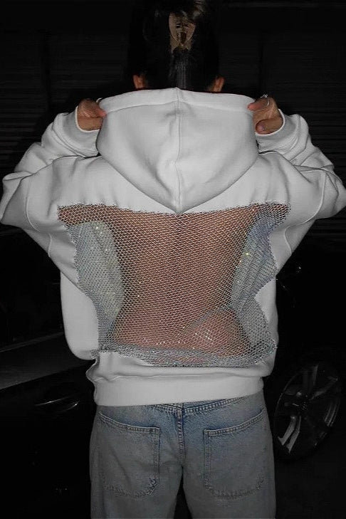 Mesh Cutout Hooded Long Sleeve Casual Sporty Hoodie image 2