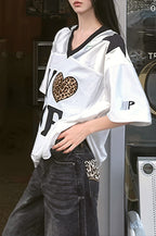 Leopard Print Patchwork Retro Jersey T‑shirt image 5