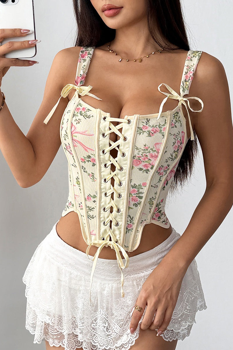 Garden Floral Print Bone Tie Bow Cami Top image 8