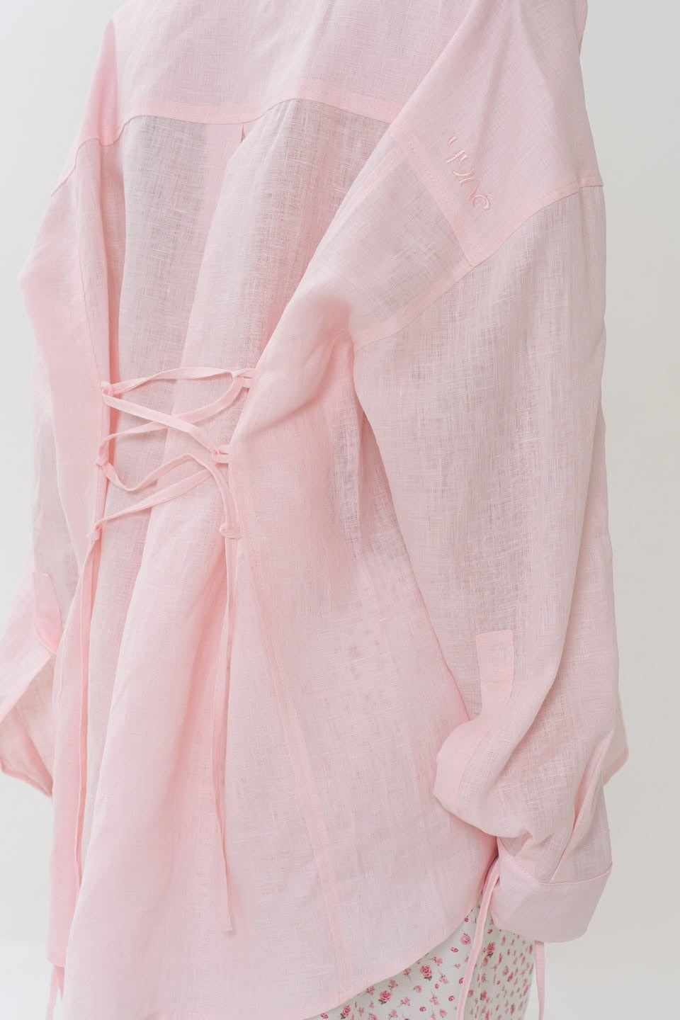 Pink Structured Tie-Waist Long Sleeve Blouse image 2