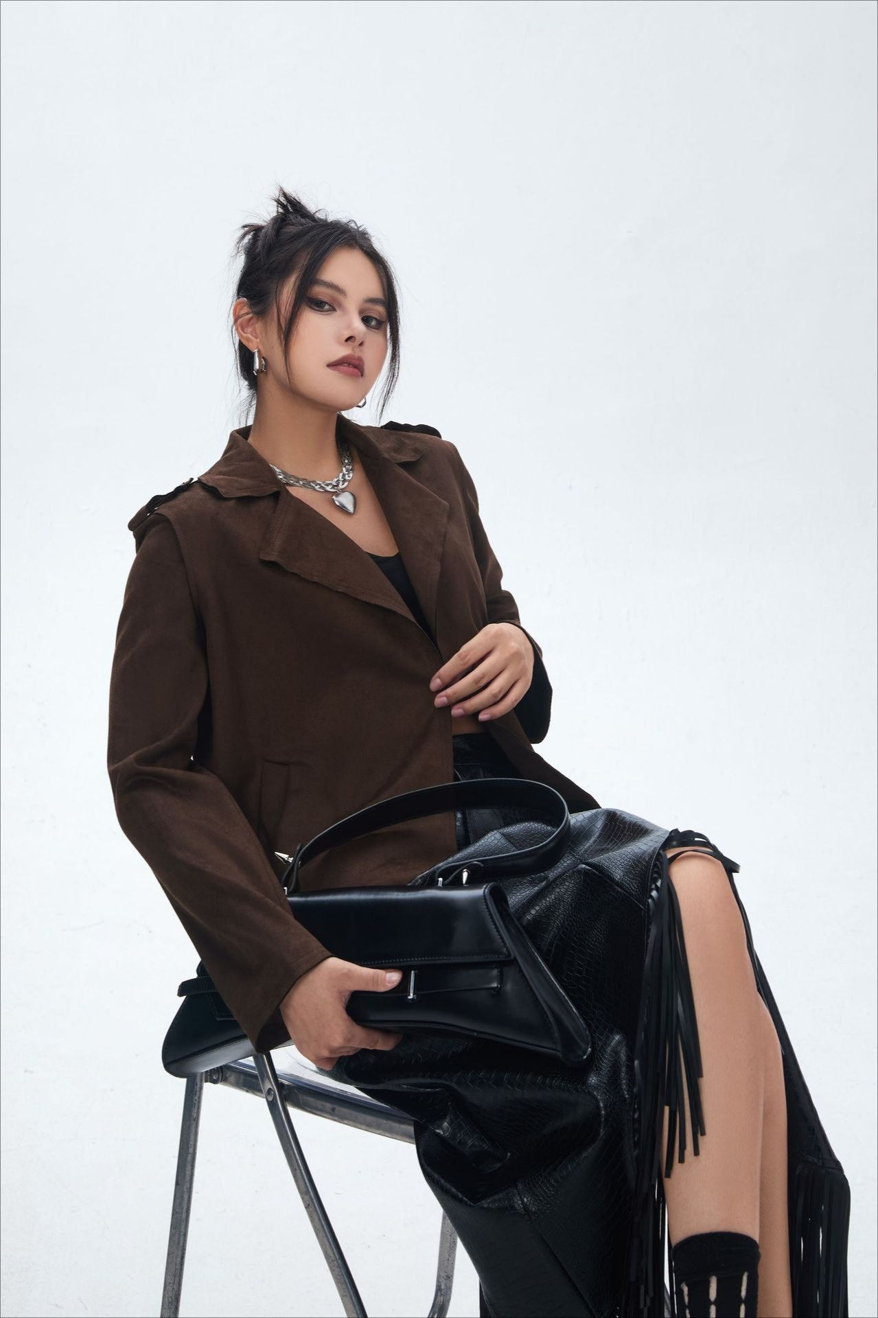 Suede Open Front Biker Jacket image 8