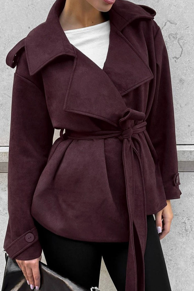 Suede Solid Tie Waist Thickened Warm Coat image 5