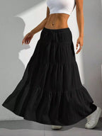 Capri Tiered Maxi Skirt detail view styled for Avrienne