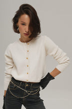 Minimalist Knitted Gold Buckle Crew Neck Cardigan image 8
