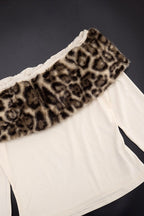 Sexy Asymmetric Fuzzy Off Shoulder Long Sleeve Tee image 6