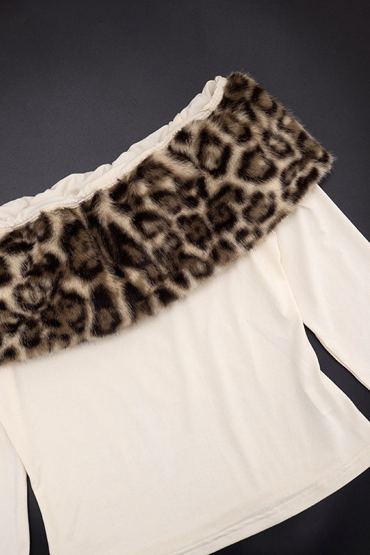 Sexy Asymmetric Fuzzy Off Shoulder Long Sleeve Tee image 6