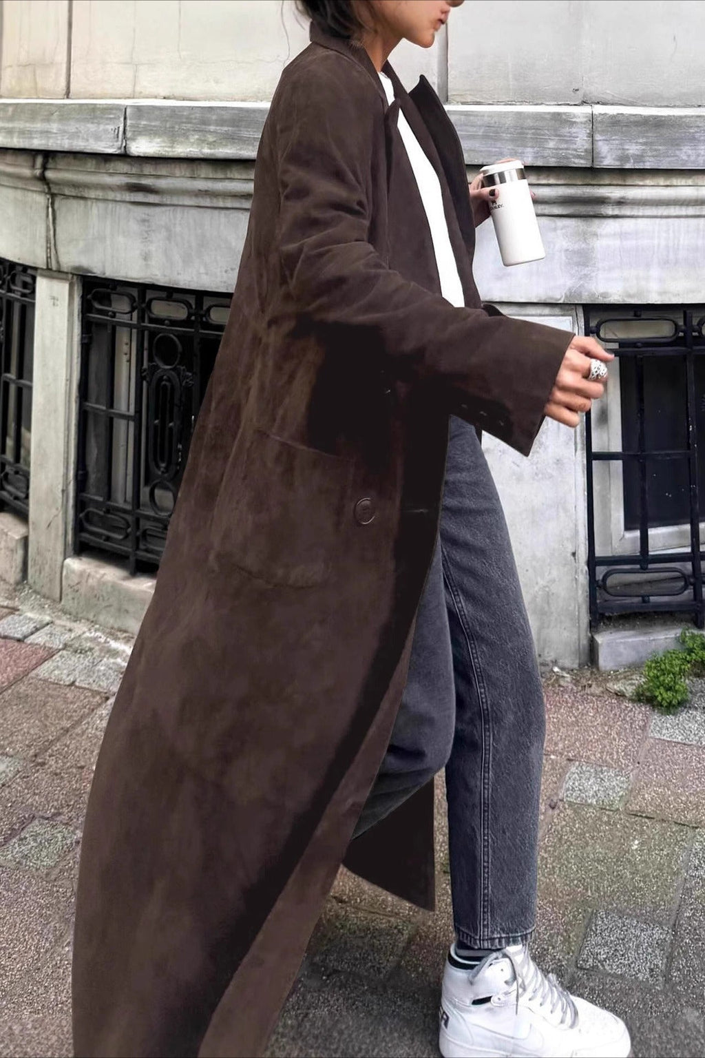 Retro Brown Belted Waist-Tie Long Overcoat image 4
