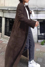 Retro Brown Belted Waist-Tie Long Overcoat image 4