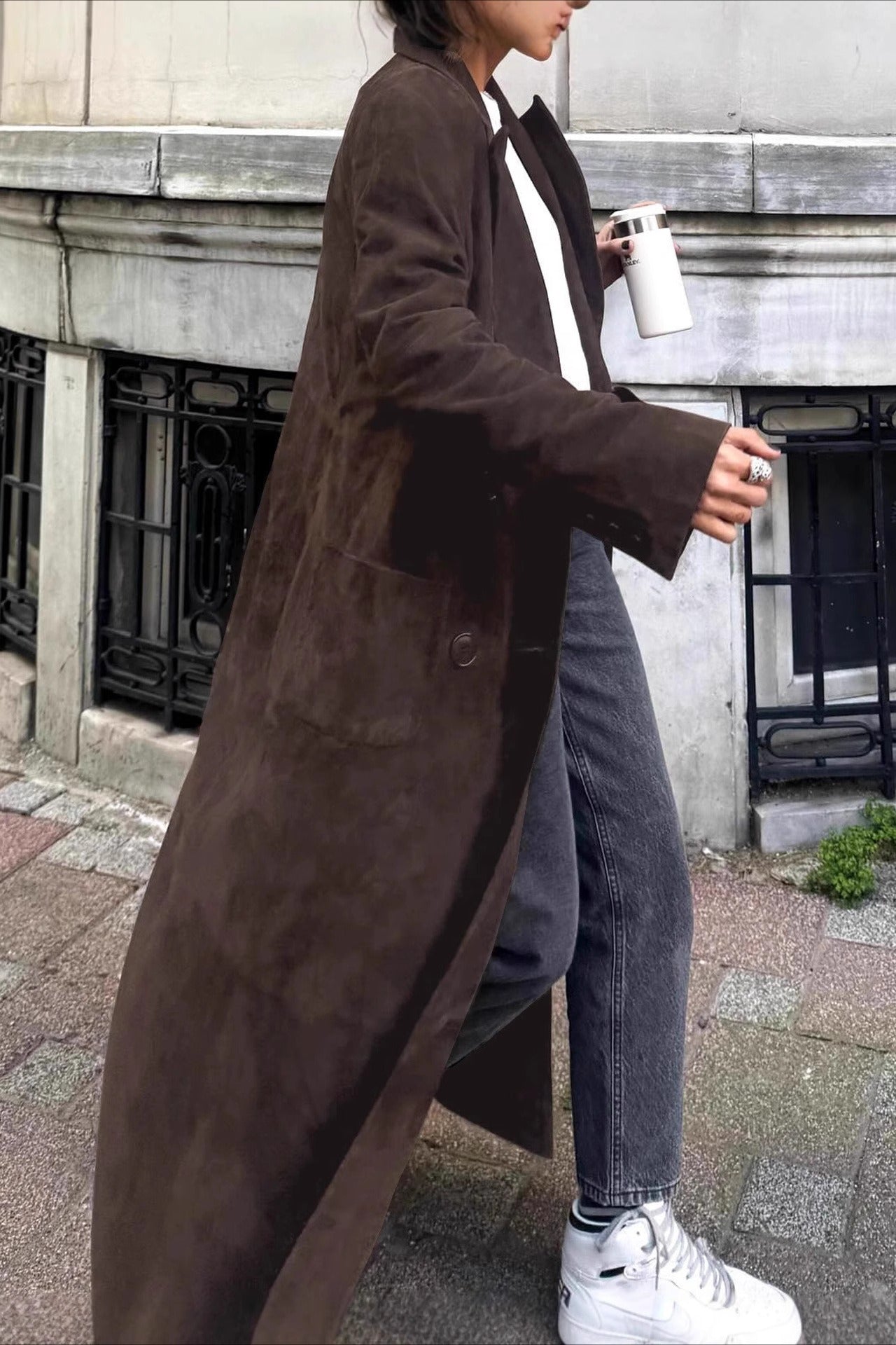 Retro Brown Belted Waist-Tie Long Overcoat image 4