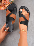 Colette Flat Sandals detail view styled for Avrienne