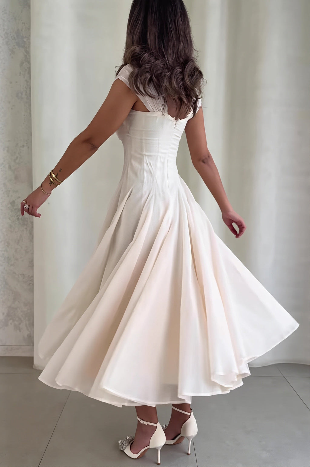 Waisted Square Neck Swing Maxi Dress image 3