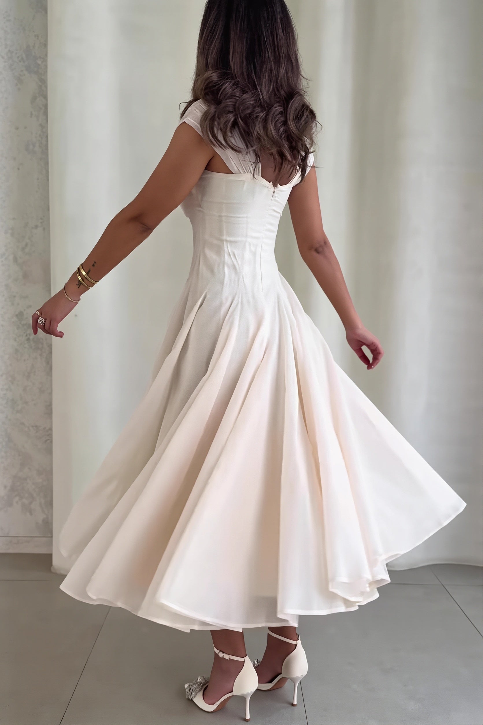 Waisted Square Neck Swing Maxi Dress image 3