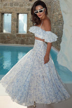 Off Shoulder Floral Ruffled Camisole Maxi Dress Two Piece Set image 2