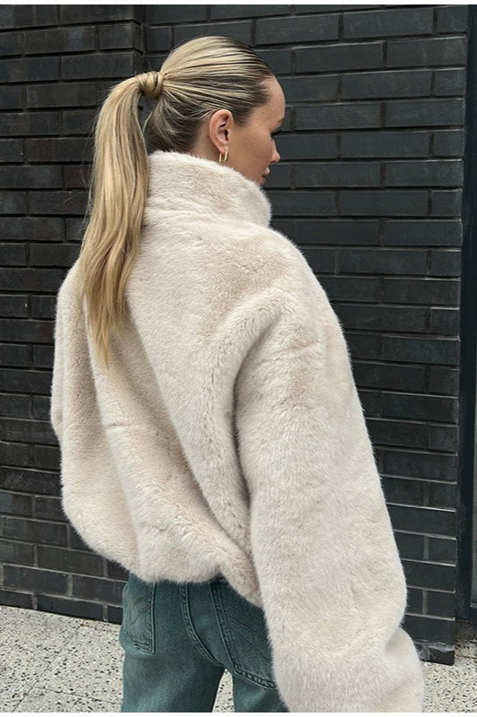 Stand Collar Faux Fur Cropped Jacket image 6