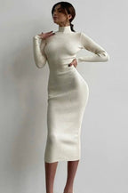 Semi-High Neck Slim Fitted Knit Sweater Dress image 5