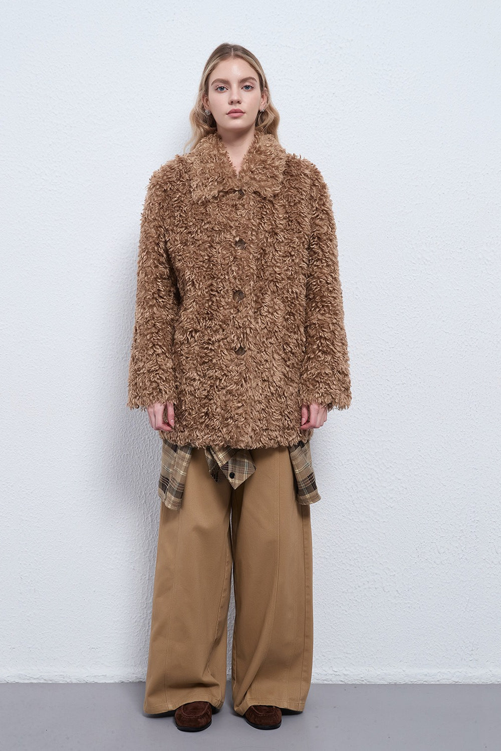 Solid Warm Button Notched Collar Coat image 3