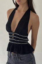 Sexy Deep V Cut Out Backless Halter Bodycon Fit Halter Top image 3