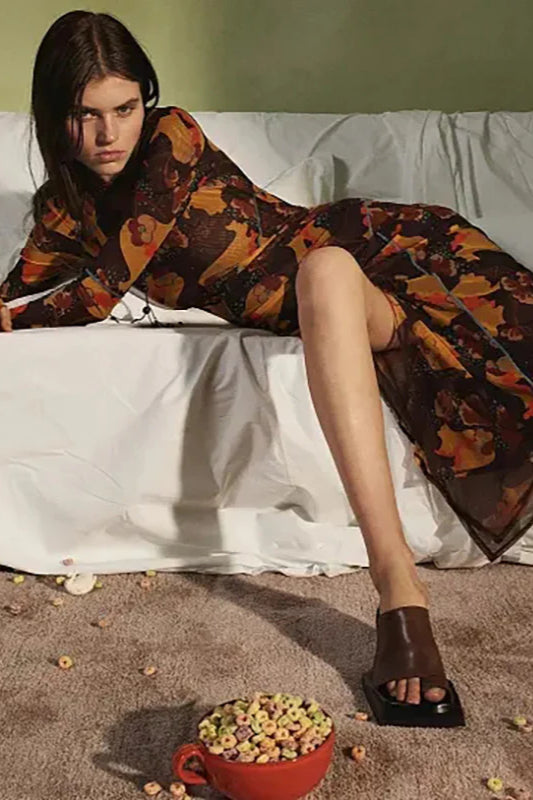 Floral Sheer Long Sleeve Split Maxi Dress image 1