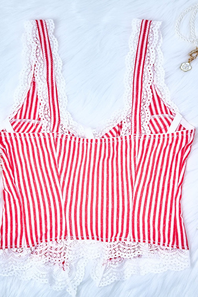 Sexy Ruffled Stripe Lace Tank Top image 4