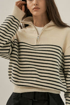 Striped Half Zip Knit Pullover Sweater image 2