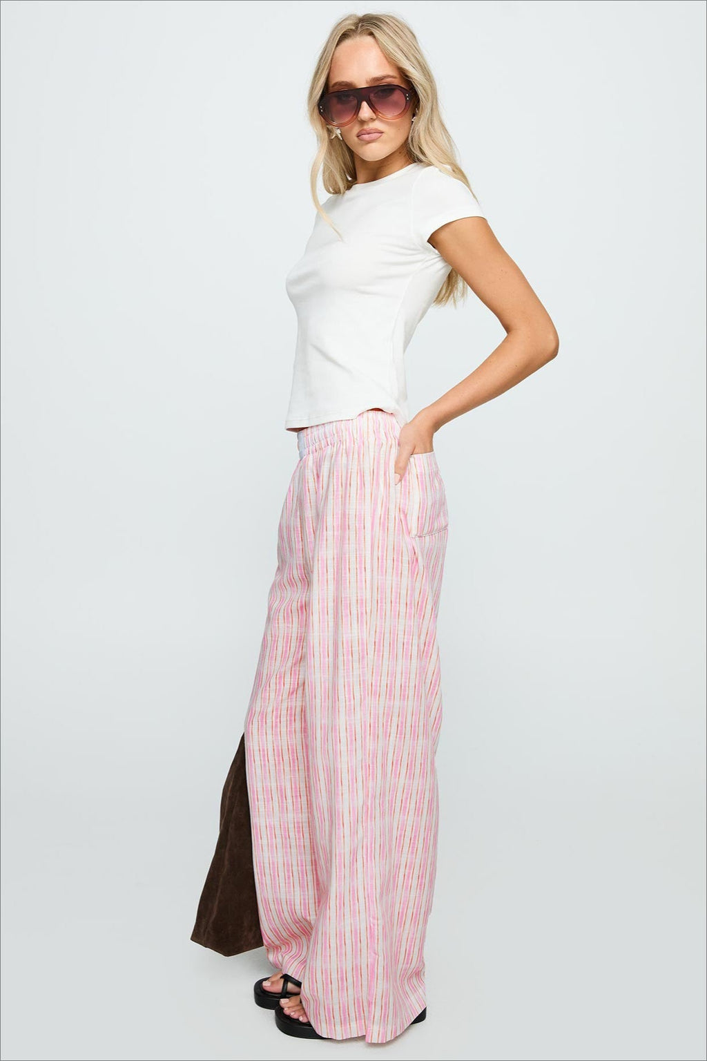 Colorblock Striped Wide-Leg Relaxed Pants image 3