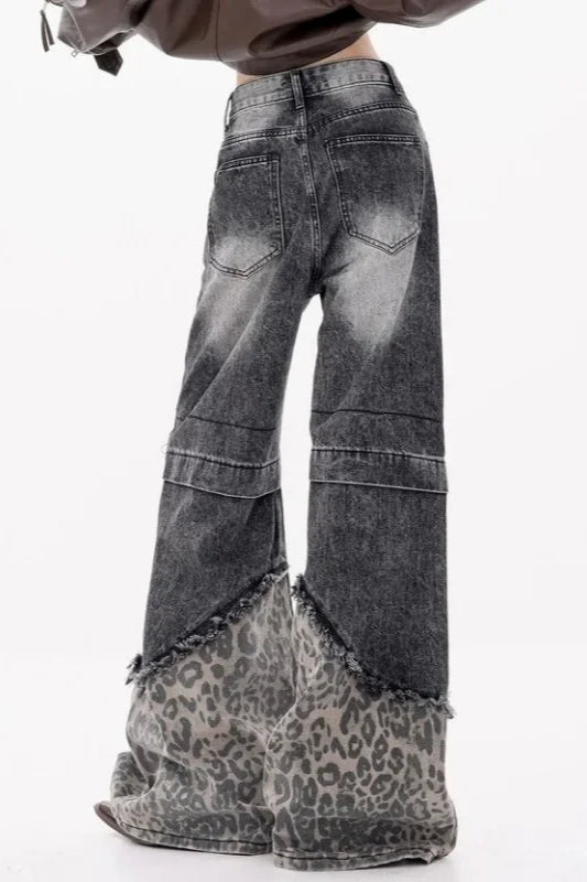 Patchwork Leopard Wide Leg Jeans image 8
