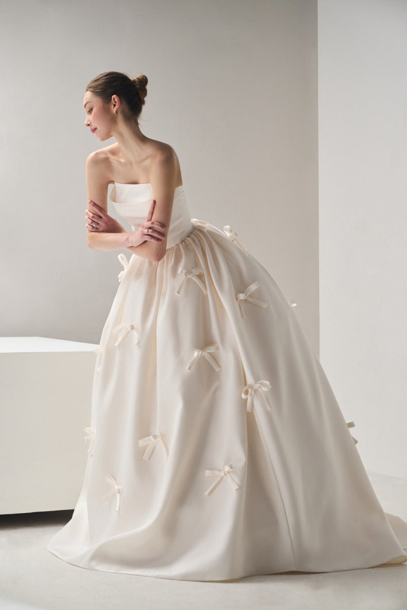 Bow Satin Bandeau Ball Gown Wedding Dress image 1
