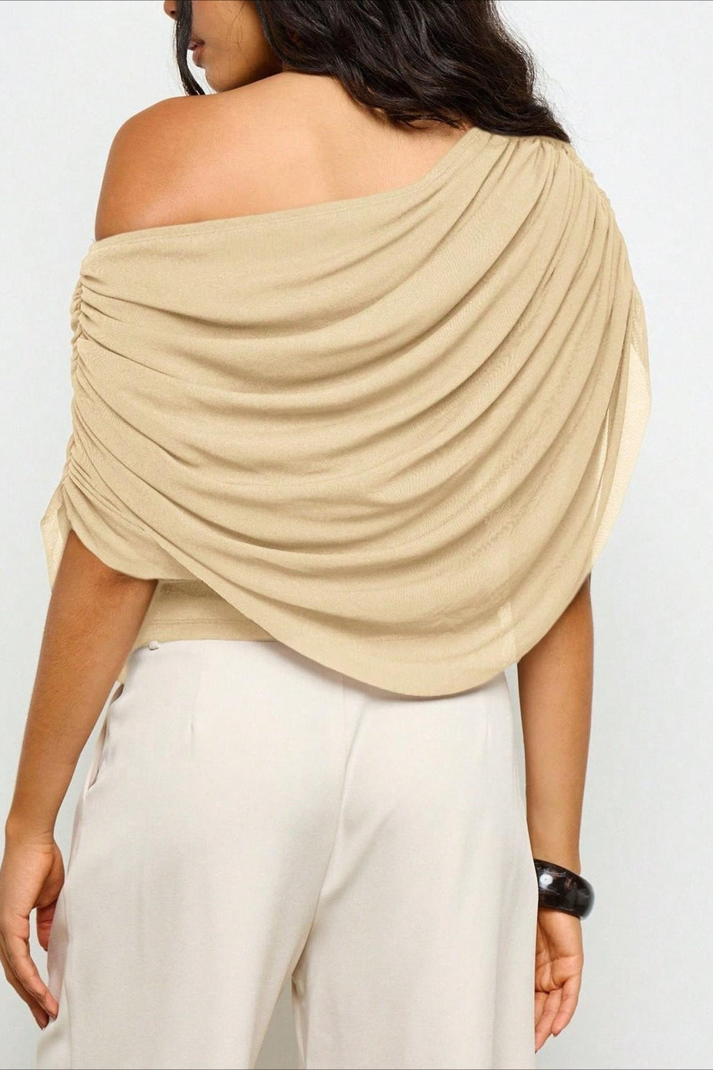 Solid Ruched Cape Loose Blouse image 8