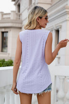 Gia Eyelet Tank detail view styled for Avrienne