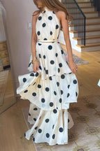 Polka Dot Halter Sleeveless Top Tiered Skirt Set image 1