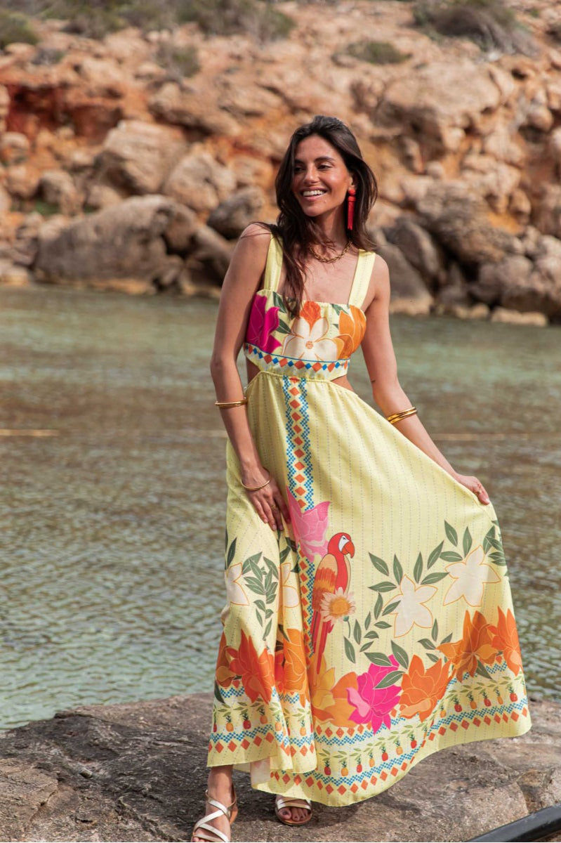 Elegant Floral Print Cutout Tie Maxi Dress image 2