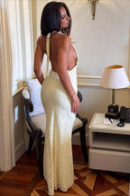 Lace Halter Tie Back Bodycon Maxi Dress image 3