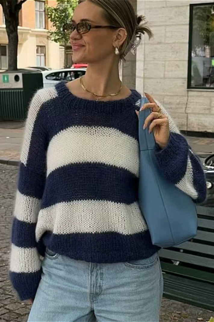 Streetwear Striped Crewneck Casual Stylish Sweater image 1