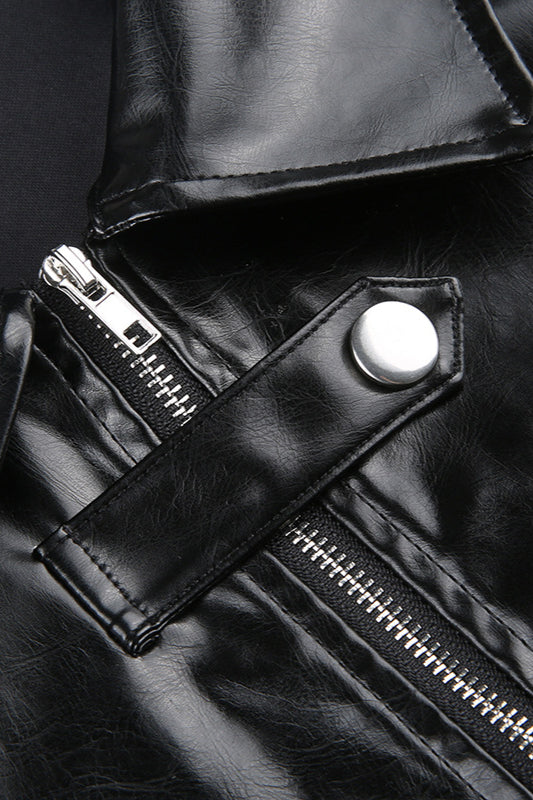 Embroidered Letter PU Leather Coat image 7
