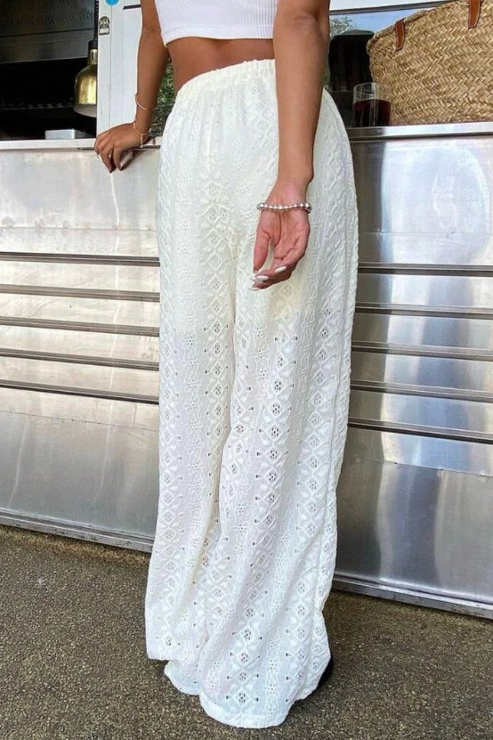 Solid Cutout Embroidered Elastic Waist Pants image 4