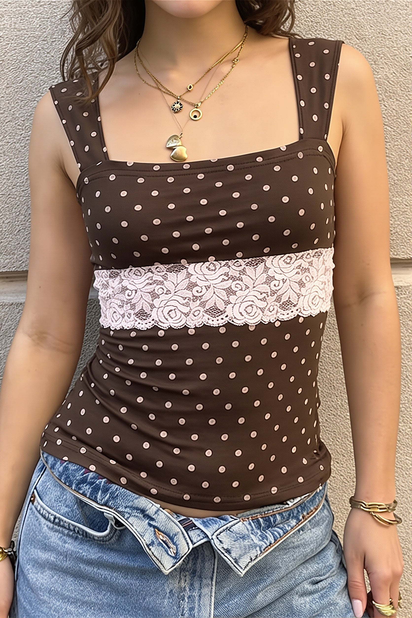 Vintage Polka Dot Lace Tank Top image 1
