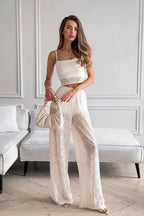 White Lace Cami Top Wide Leg Pants Two Piece Set image 3