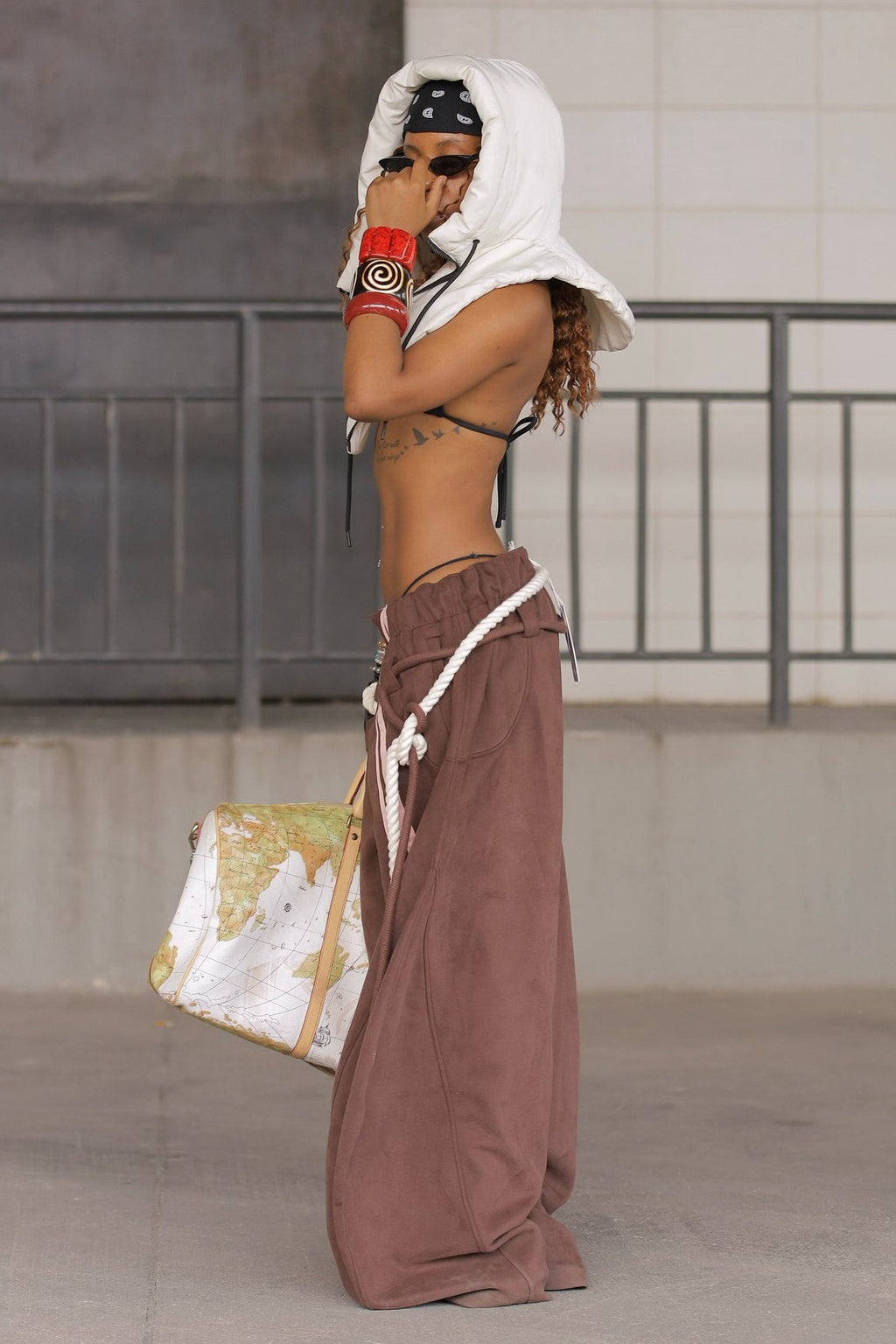 Striped Belted Wide Leg Cargo Pants image 4