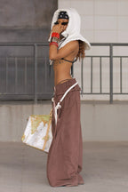 Striped Belted Wide Leg Cargo Pants image 4