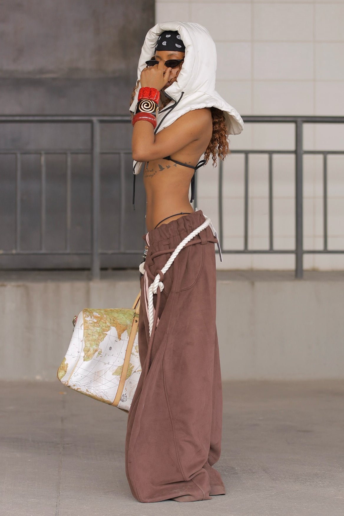 Striped Belted Wide Leg Cargo Pants image 4