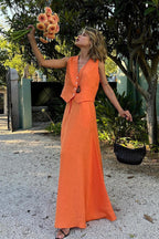 Cotton Linen Vest Swing Skirt Set image 4
