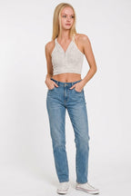 Serena Button Tank detail view styled for Avrienne