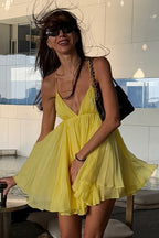 Solid Loose Flowy High Waist V Neck Cami Mini Dress image 1