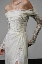 Long Sleeve Lace Off Shoulder Reception Dress image 3