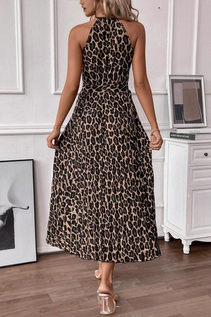 V Neck Leopard Print Backless Maxi Dress image 3