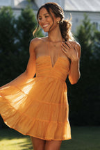 Solid V Neck Patchwork Cami Mini Dress image 2