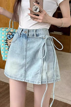 High Waist Denim Skort A Line Bodycon Mini Skirt image 2