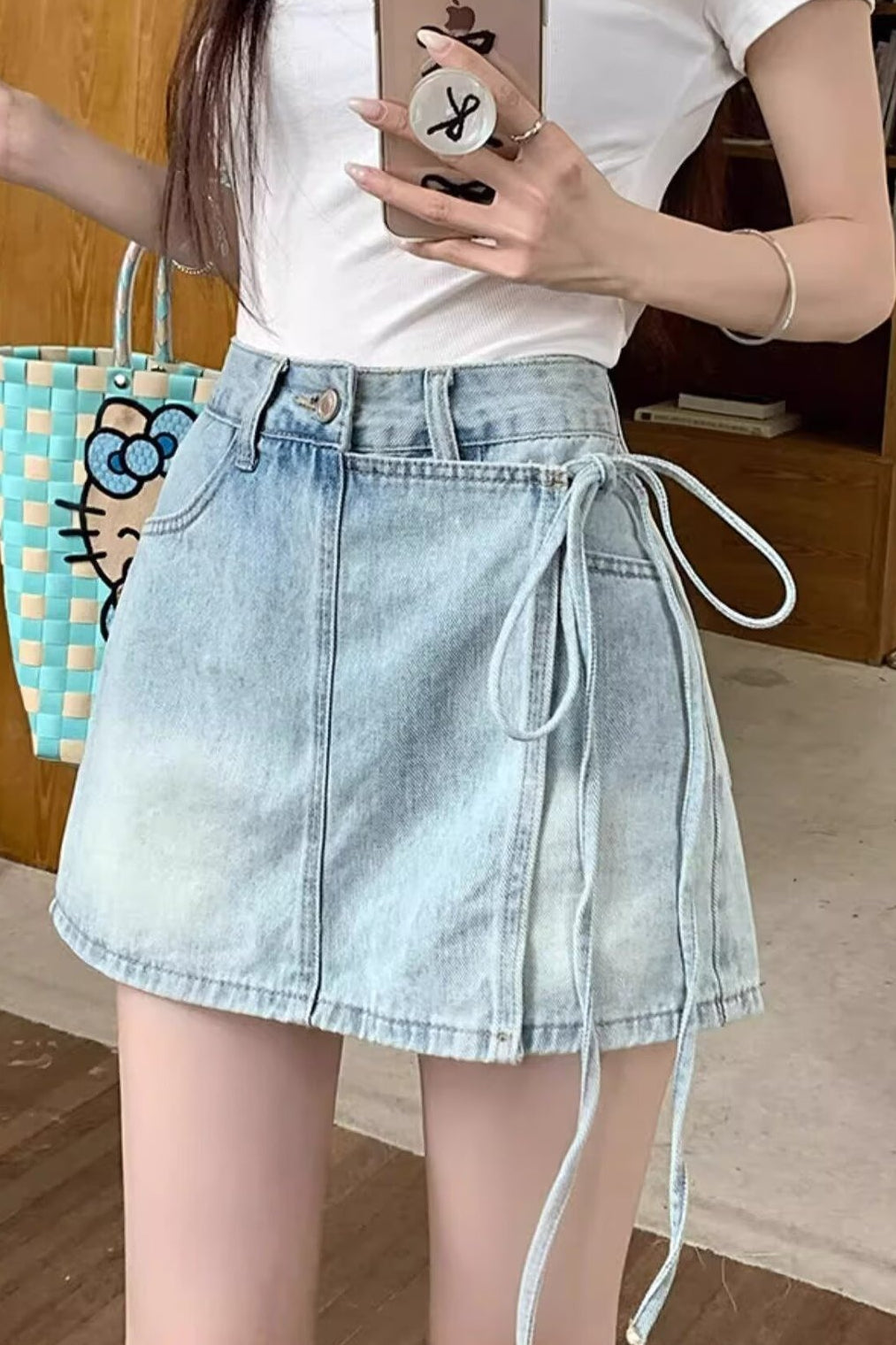 High Waist Denim Skort A Line Bodycon Mini Skirt image 2